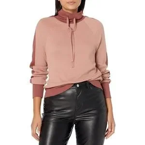 Monrow Tops Monrow Funnel Neck Colorblock Sweatshirt Dry Rose Pink Sweater Size M New Poshmark